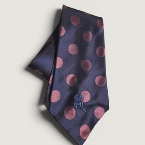 Vintage Countess Mara Necktie Tie Silk Navy Blue Pink Polka Dot Charles Arndt